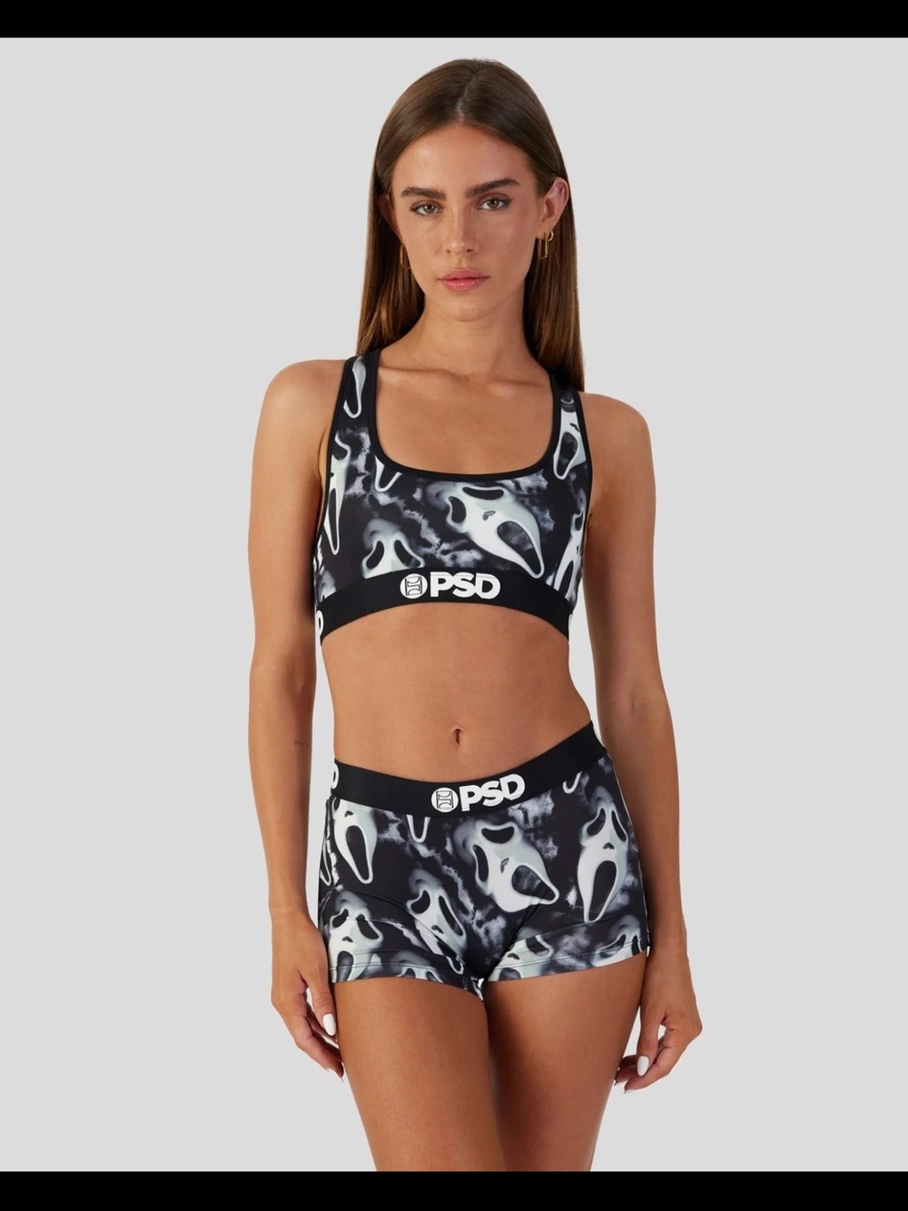 BNIBWT! PSD GHOST 👻 FACE Graphic Sports Bra and Boyshort Underwear Set - L